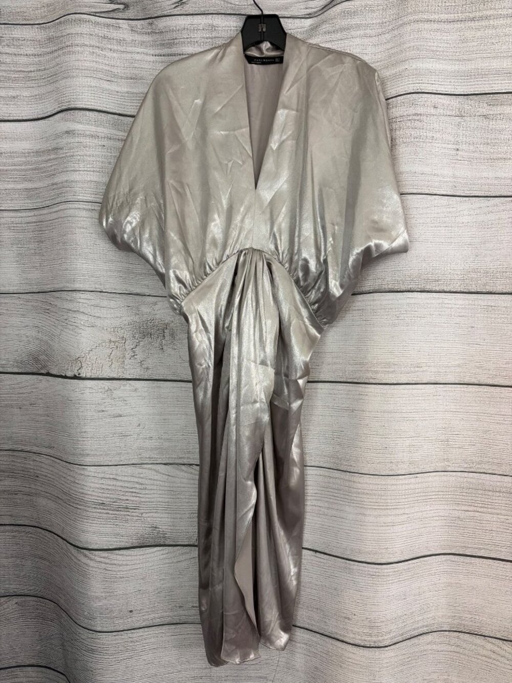 Zara Metallic Silver Kimono Midi Dress Size S